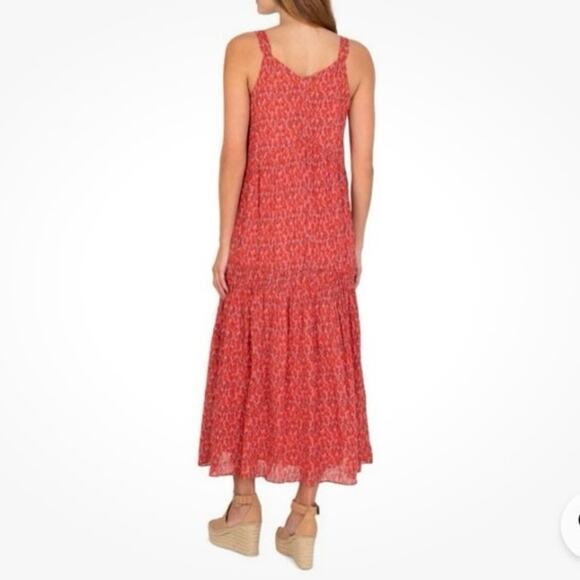 Joie Bondi Tiered Sleeveless V-Neck Maxi Dress Tea Rose Red Women’s - Size L - Picture 2 of 8